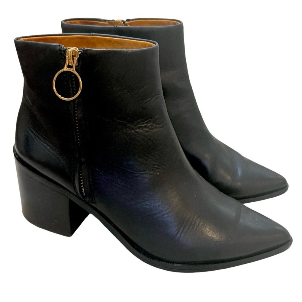 & Other Stories Leather Black Ankle Boots Size 9.5 US 40 EU Bootie Heel